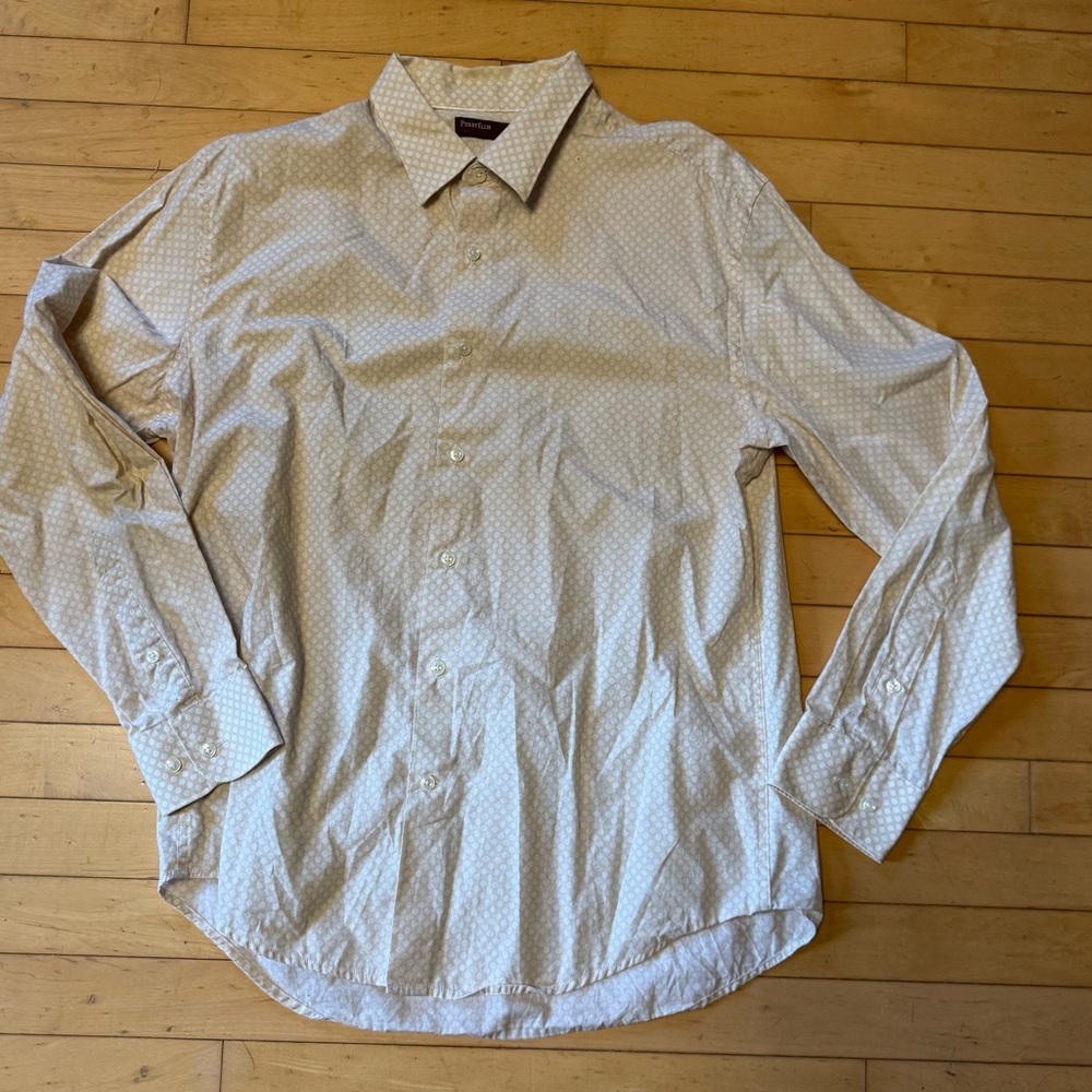 Perry Ellis vintage floral tan white cotton buttondown collar shirt men’s large